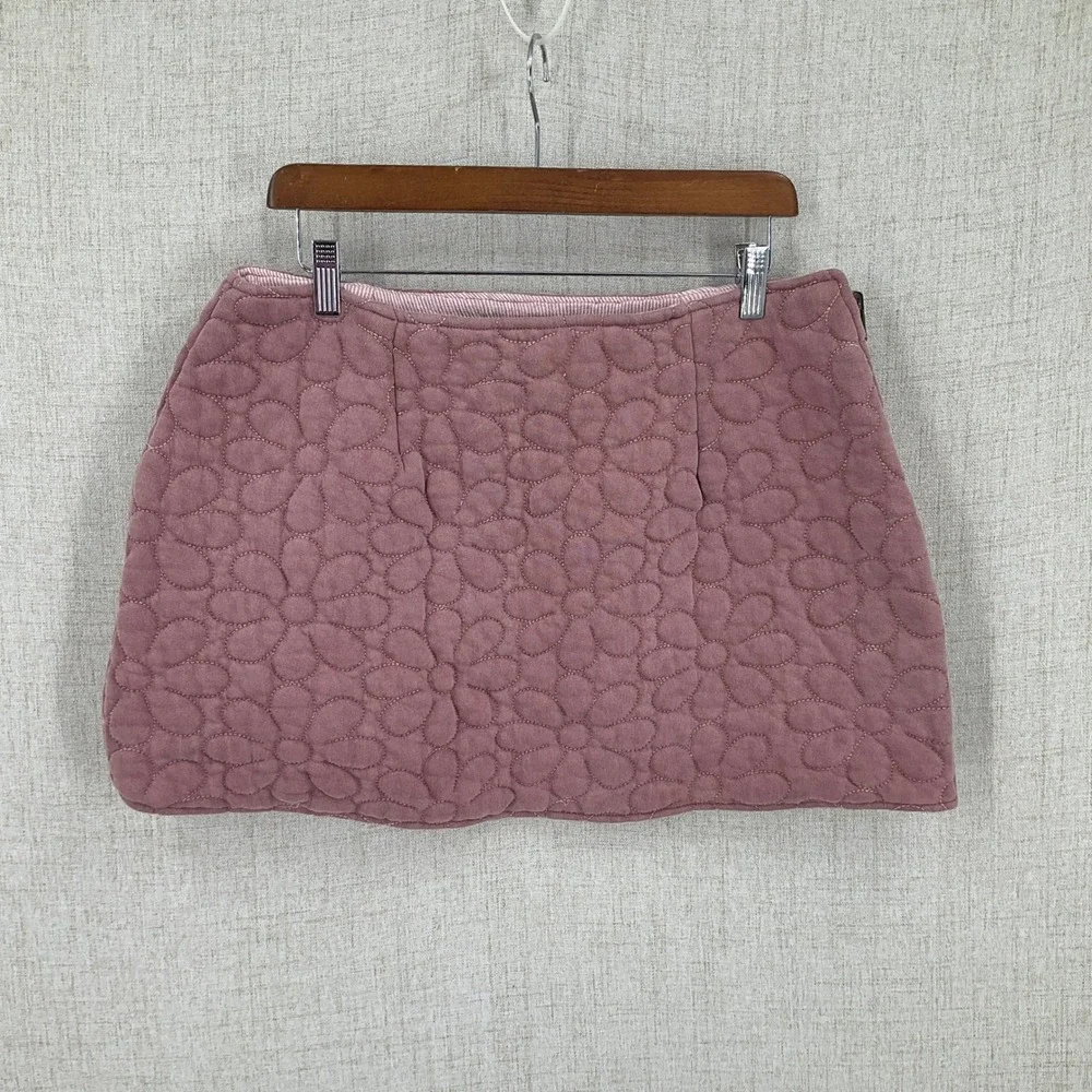 Free People Mini Skirt Womens L Rose Cotton Quilted Floral Boho‎ Indie Coquette